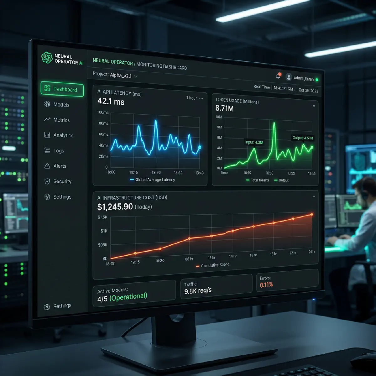 AI Monitoring Dashboard Interface (Mockup)