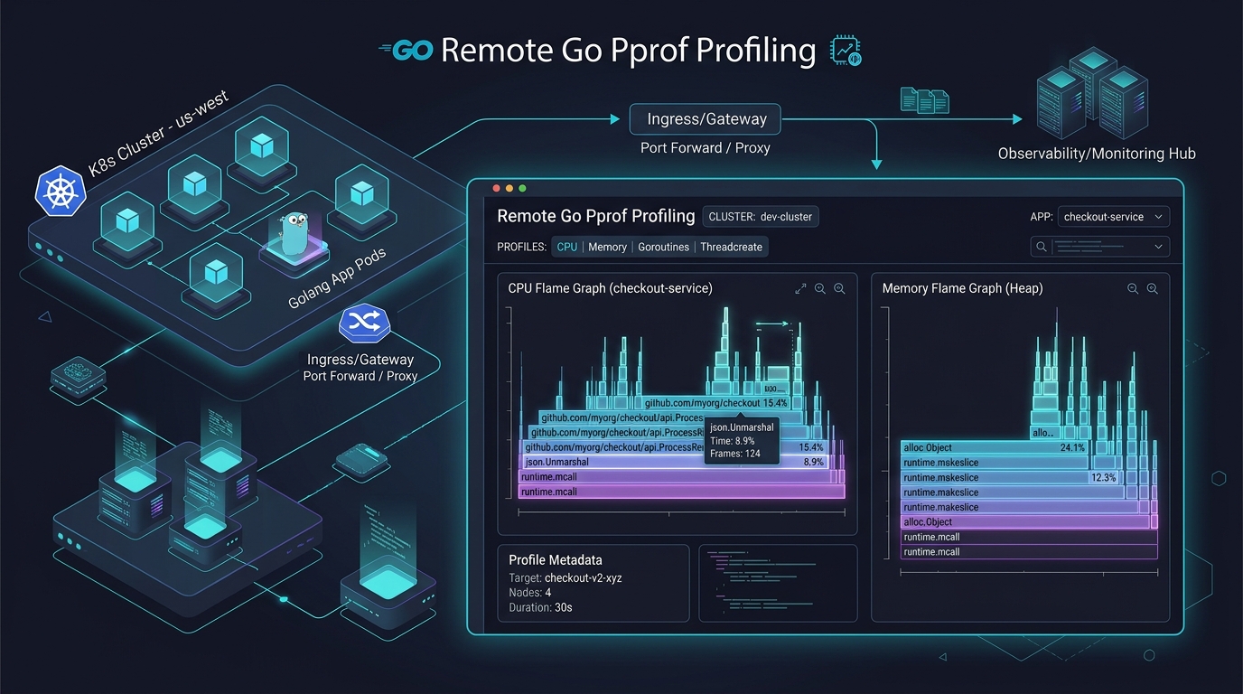 Go pprof Kubernetes remote profiling: kubectl port-forward, flame graphs, and production profiling