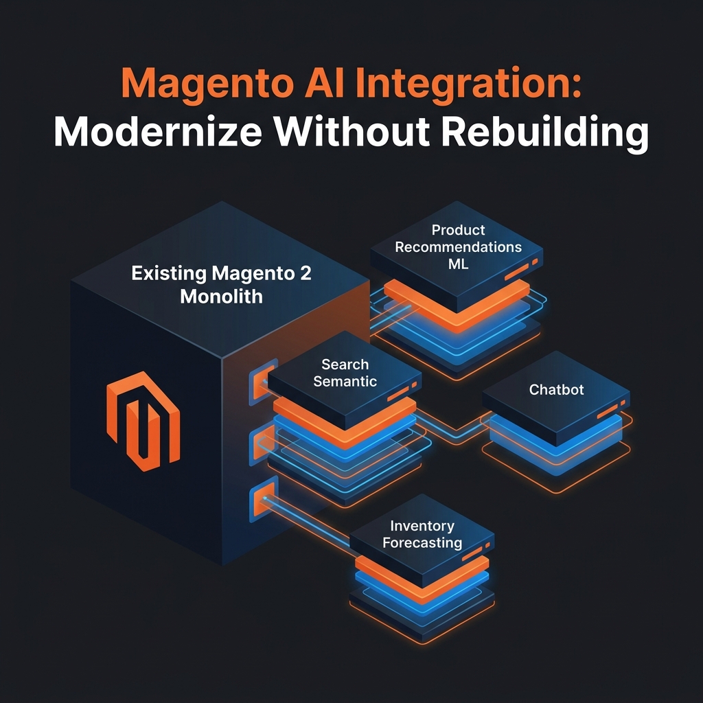 Magento AI integration strategy: add ML recommendations, semantic search, and chatbot without rebuilding