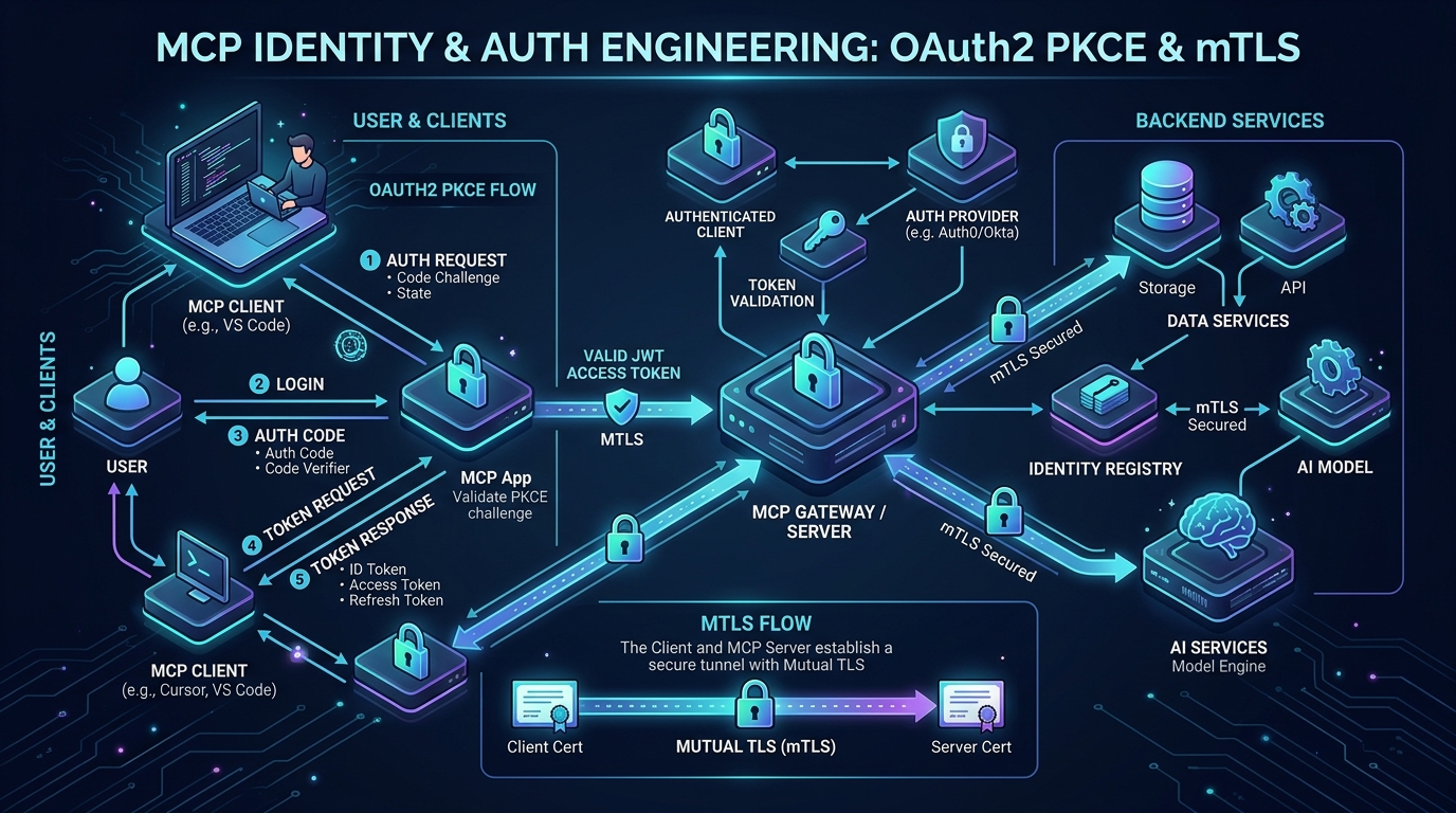 MCP Identity and Authentication OAuth2 and mTLS sequence workflow